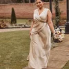 Plunge Drape Detail Satin Bridesmaid Dress - Champagne