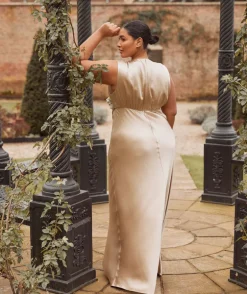 Plunge Drape Detail Satin Bridesmaid Dress - Champagne