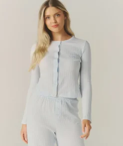 Pointelle Cardigan Pyjama Top - Baby Blue
