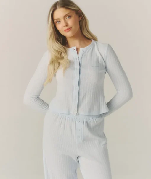 Pointelle Cardigan Pyjama Top - Baby Blue