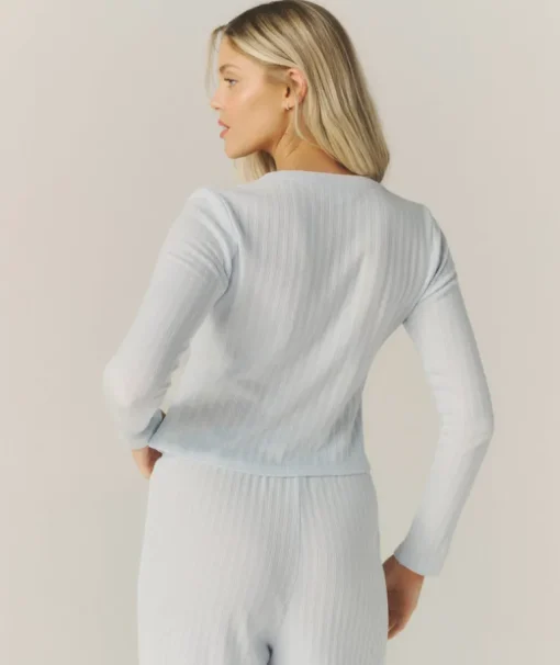 Pointelle Cardigan Pyjama Top - Baby Blue