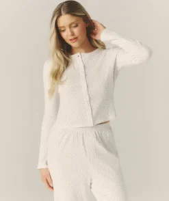 Pointelle Floral Cardigan Pyjama Top - White