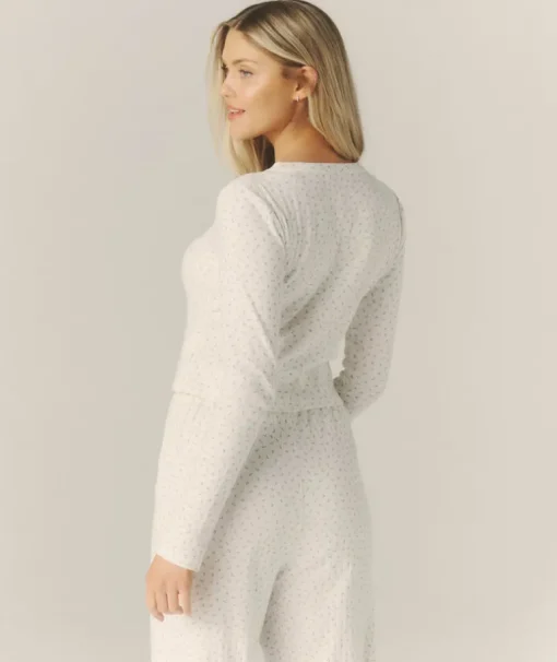 Pointelle Floral Cardigan Pyjama Top - White