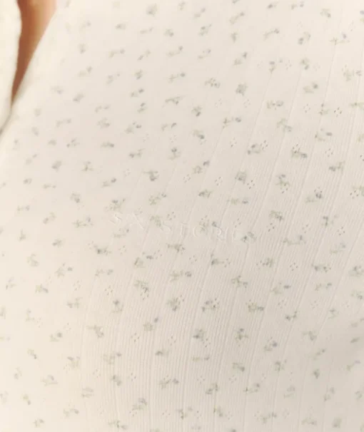 Pointelle Floral Cardigan Pyjama Top - White
