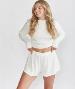 Pointelle Long Sleeve Pyjama Top - Coconut