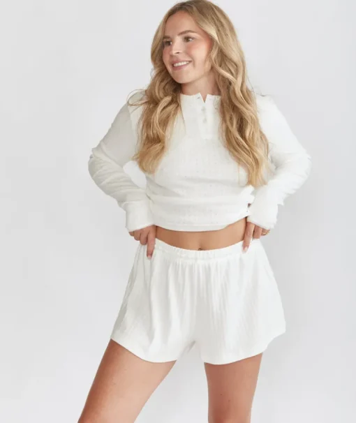 Pointelle Long Sleeve Pyjama Top - Coconut