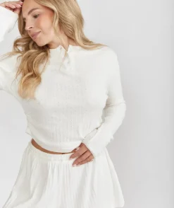 Pointelle Long Sleeve Pyjama Top - Coconut