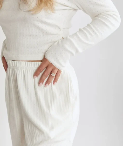 Pointelle Long Sleeve Pyjama Top - Coconut