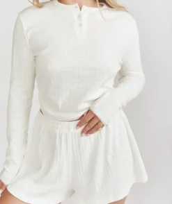Pointelle Long Sleeve Pyjama Top - Coconut