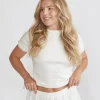 Pointelle Short Sleeve Pyjama Top - Coconut