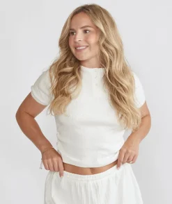 Pointelle Short Sleeve Pyjama Top - Coconut