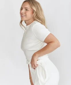 Pointelle Short Sleeve Pyjama Top - Coconut