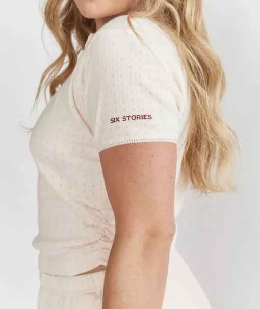 Pointelle Short Sleeve Pyjama Top - Rosewater