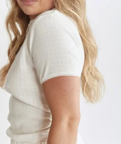 Pointelle Short Sleeve Pyjama Top - Coconut