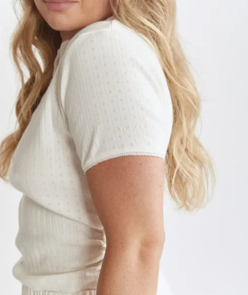 Pointelle Short Sleeve Pyjama Top - Coconut