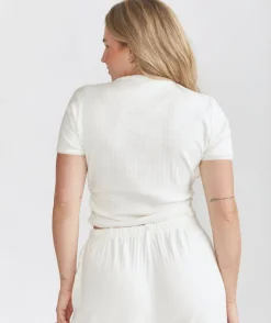 Pointelle Short Sleeve Pyjama Top - Coconut