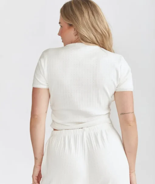 Pointelle Short Sleeve Pyjama Top - Coconut