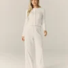 Pointelle Wide Leg Floral Pyjama Trousers - White