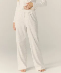 Pointelle Wide Leg Floral Pyjama Trousers - White