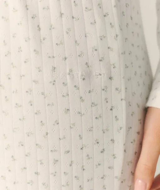 Pointelle Wide Leg Floral Pyjama Trousers - White