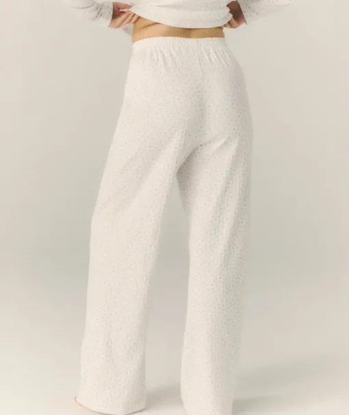 Pointelle Wide Leg Floral Pyjama Trousers - White