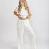 Pointelle Wide Leg Pyjama Trousers - Coconut