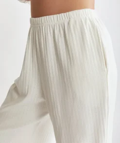Pointelle Wide Leg Pyjama Trousers - Coconut