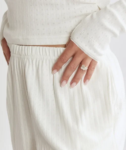 Pointelle Wide Leg Pyjama Trousers - Coconut