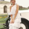 Polka Corsage Tiered Midaxi Dress - White