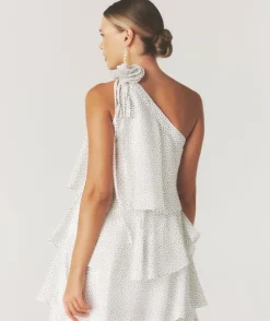 Polka Corsage Tiered Midaxi Dress - White