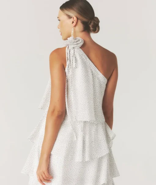 Polka Corsage Tiered Midaxi Dress - White