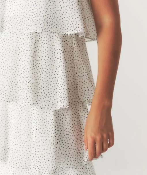 Polka Corsage Tiered Midaxi Dress - White