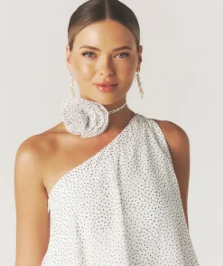 Polka Corsage Tiered Midaxi Dress - White