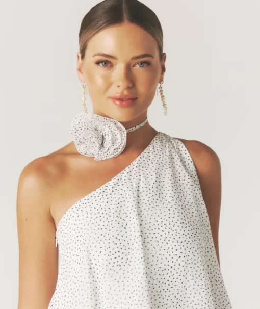 Polka Corsage Tiered Midaxi Dress - White