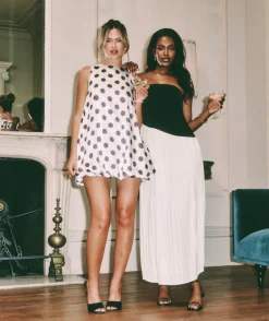 Polka Dot Satin Puff Ball Mini Dress - White
