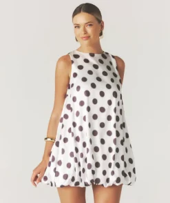 Polka Dot Satin Puff Ball Mini Dress - White