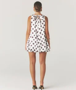 Polka Dot Satin Puff Ball Mini Dress - White