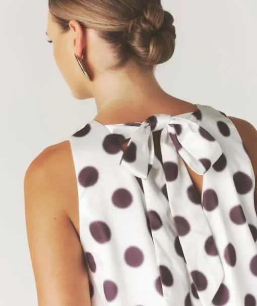 Polka Dot Satin Puff Ball Mini Dress - White