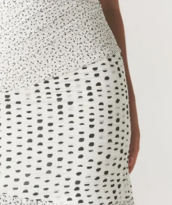 Polka Halter Neck Pleated Midaxi Dress - White