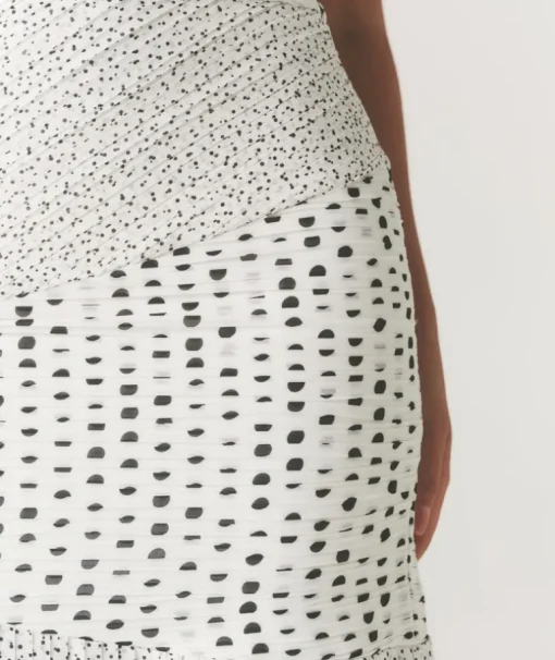 Polka Halter Neck Pleated Midaxi Dress - White