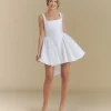 Satin Bow Back Pleated Skirt Mini Dress - White