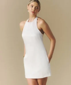 Satin Halter Neck Mini Dress - Ivory