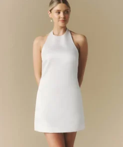 Satin Halter Neck Mini Dress - Ivory