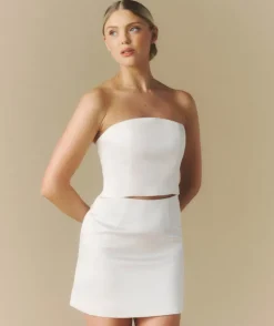 Satin Tailored Mini Skirt - White