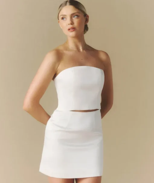 Satin Tailored Mini Skirt - White