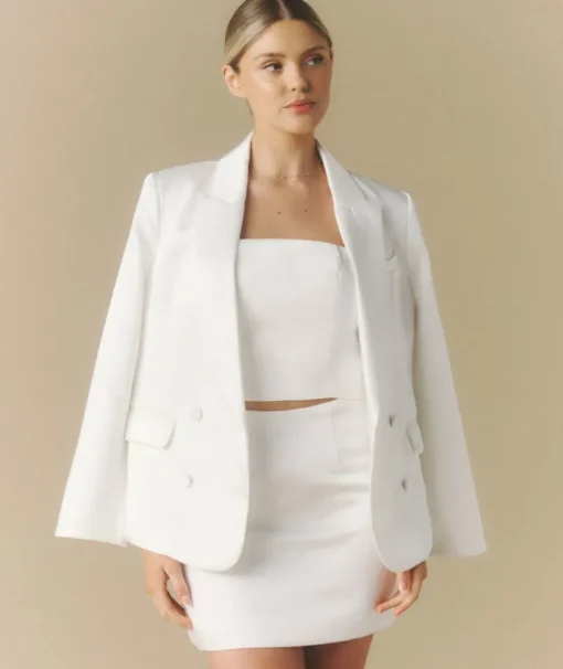 Satin Tailored Mini Skirt - White