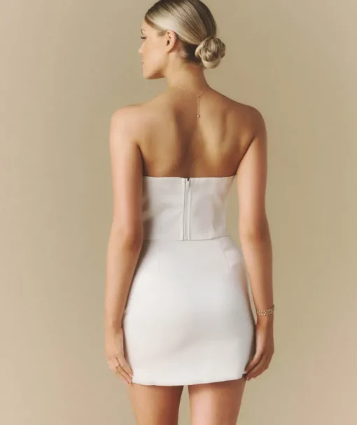 Satin Tailored Mini Skirt - White