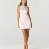 Seam Detail Satin Shift Dress - Pale Pink