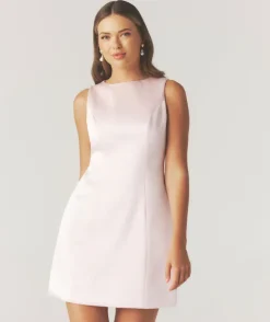 Seam Detail Satin Shift Dress - Pale Pink