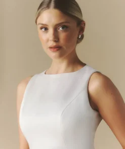 Seam Detail Satin Shift Dress - White